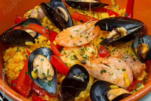 Photo: Paella, traditional spanish recipe Paella, traditional spanish recipe