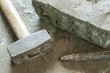 bricklayer tools (chisel and hammer) ,construction background