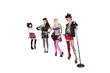 Portrait of beautiful all female band with microphone over white background