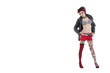 Portrait of beautiful young punk woman posing over white background