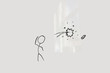 Conceptual image of stick figure breaking glass through eraser