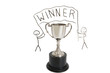 Trophy over stick figure drawing on whiteboard