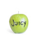 Photo: Close-up of orthographic text on a juicy granny smith apple over white background Close-up of orthographic text on a juicy granny smith apple over white background