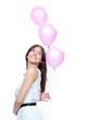 happy girl with pink balloons as a present for birthday party