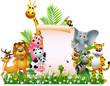 funny Wild African animal cartoon with blank sign