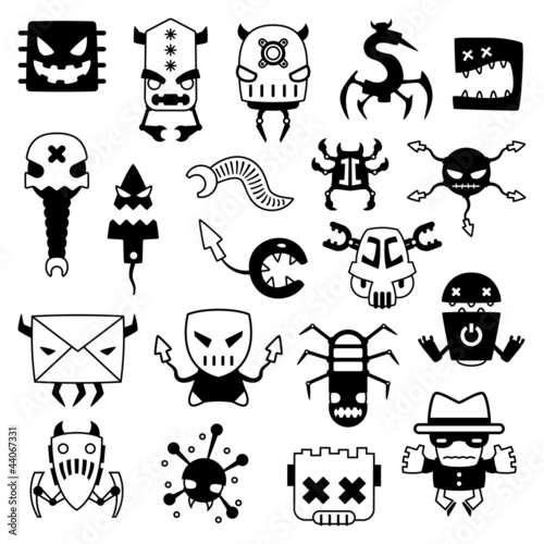 Vektor: set of cartoon computer viruses silhouettes set of cartoon computer viruses silhouettes