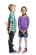 Boy giving pink flower to girl