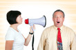 Photo: Woman and man with megaphone Woman and man with megaphone