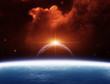 Solar System with Star and Red Nebula