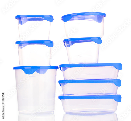 Photo: Plastic containers for food isolated on white Plastic containers for food isolated on white
