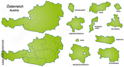 Vektor: Österreich mit Kantonen in grün Österreich mit Kantonen in grün