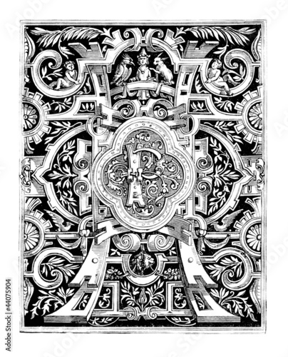 Illustration : Lettrine : P - medieval Style Lettrine : P - medieval Style