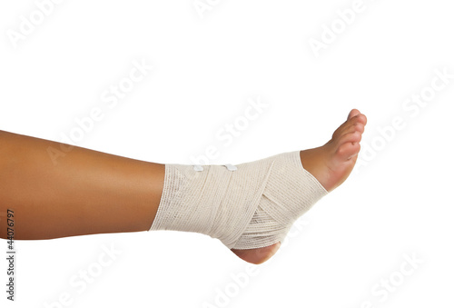 Photo: injured ankle with bandage injured ankle with bandage
