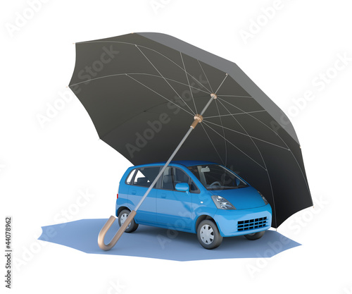 Illustration: Umbrella covering blue car Umbrella covering blue car