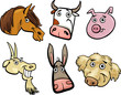 Cartoon farm animals heads set