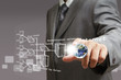Businessman hand points the internet system chart