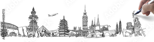 Photo: hand drawing the dream travel around the world in a whiteboard hand drawing the dream travel around the world in a whiteboard