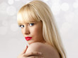 Blonde woman with red lips