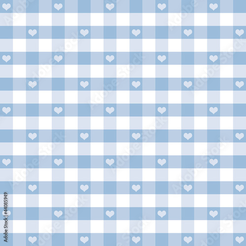 Vector: Seamless Gingham and Hearts, pastel blue, EPS has pattern swatch Seamless Gingham and Hearts, pastel blue, EPS has pattern swatch