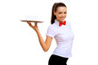Photo: Young waitress with an empty tray Young waitress with an empty tray