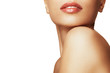 Photo: Close-up portrait of young woman with beautiful lips Close-up portrait of young woman with beautiful lips