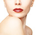 Photo: Close-up portrait of young woman with beautiful red lips Close-up portrait of young woman with beautiful red lips