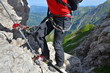 Bergsteiger mit Sicherung am Klettersteig