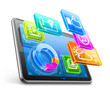 Tablet PC with application icons and pie chart