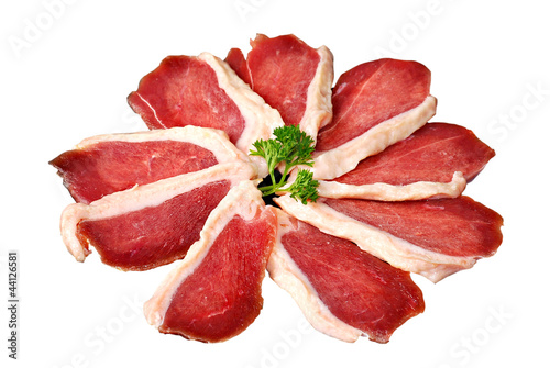 Photo: duck slices isolated on white background duck slices isolated on white background