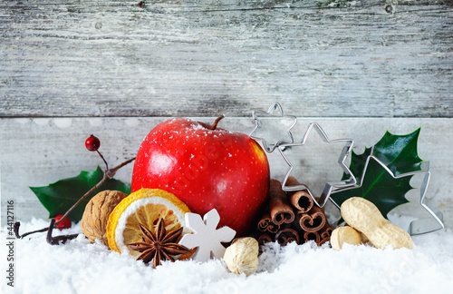 Photo: Apple and spices Christmas background Apple and spices Christmas background