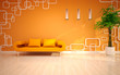 Illustration: modern living room with orange sofa modern living room with orange sofa