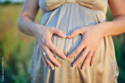 Photo: the pregnant woman embraces a stomach hands in the form of heart the pregnant woman embraces a stomach hands in the form of heart