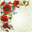 Beautiful background with poppies, cornflowers and butterflies