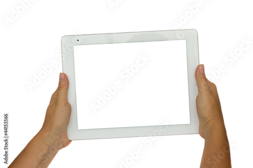 Photo: hands holding modern tablet PC hands holding modern tablet PC