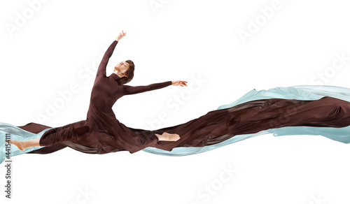 Photo: Girl in color dress dancing.Collage Girl in color dress dancing.Collage