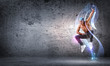 Photo: young man dancing hip hop with color lines young man dancing hip hop with color lines