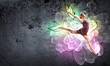 Girl in color dress dancing.Collage