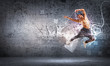 Photo: young man dancing hip hop with color lines young man dancing hip hop with color lines