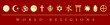 World Religions Banner. Gold icons of 12 international faiths