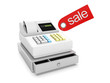 Illustration: 3d illustration: Sale and purchase. Cash register and sticker sa 3d illustration: Sale and purchase. Cash register and sticker sa