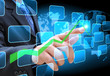 businessman hand pushing a business graph