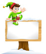 Vektor: Elf on Snowy Sign Elf on Snowy Sign