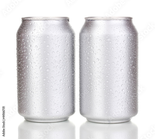 Photo: aluminum cans with water drops isolated on white aluminum cans with water drops isolated on white