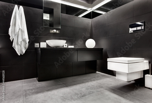 Photo: Modern minimalism style bathroom interior in black Modern minimalism style bathroom interior in black