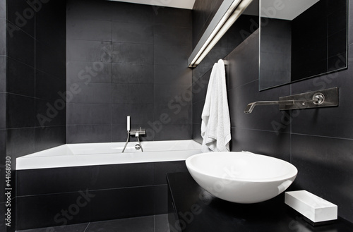 Photo: Modern minimalism style bathroom interior in black Modern minimalism style bathroom interior in black