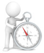 Illustration: 3D little human character Pointing at a classic Compass. 3D little human character Pointing at a classic Compass.