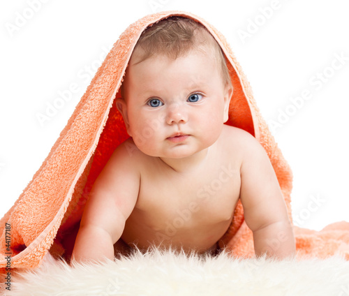 Photo: Adorable happy baby under a towel Adorable happy baby under a towel