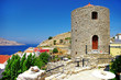 scenic Greece -Symi island, view ith windmill