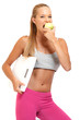 sporty woman portrait on white background