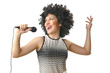 Woman with afro haircut on white